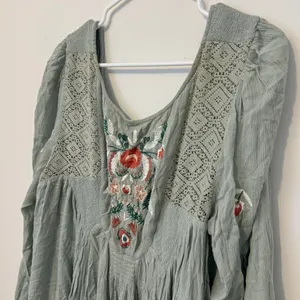 Free People Mohave Floral Embroidered Long-Sleeve Dress Size Large Sage Green thumbnail 8