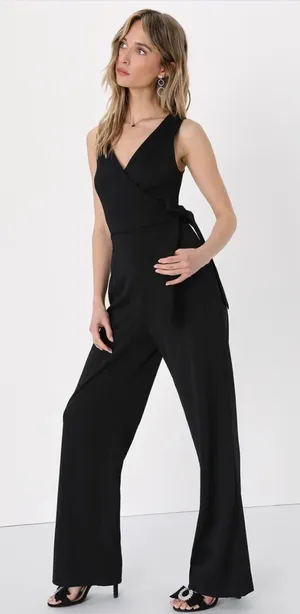 Lulus Statement Of Style Black Sleeveless Wide Leg Tie Waist Jumpsuit S thumbnail 1