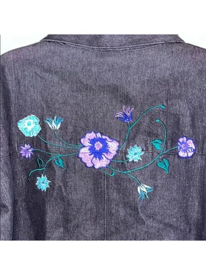 Vintage Embroidered Jean Jacket with Floral Design denim cottagecore teacher thumbnail 4