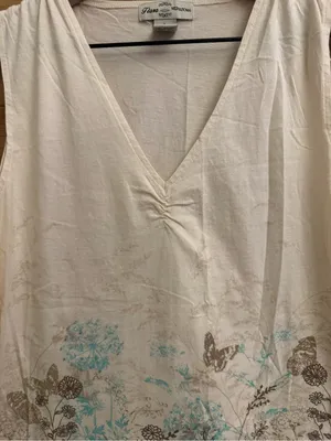 Y2K Vintage Large Tie Shoulder Pinch Bodice Butterfly Floral V Neck Tank Top thumbnail 5