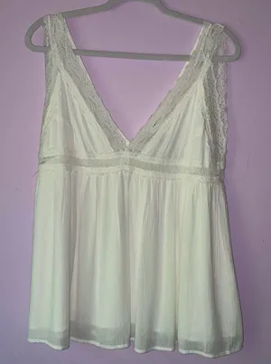 NEW Hayson Size L White Lace Trim Babydoll Tank Top 90s Y2K Cottage Fairy thumbnail 1