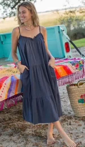 Natural Life Navy Blue Cotton Tiered Maxi Dress Sz.M thumbnail 1