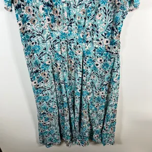 Sahalie Collection Floral Midi Dress V Neck‎ Short Sleeve Smocked Waist Sz 16 thumbnail 3