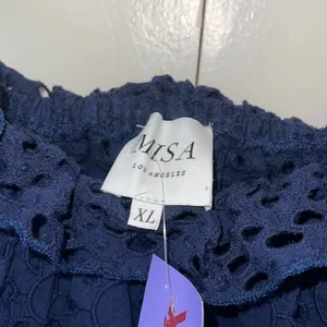 Misa Los Angeles Womens Off The Shoulder Eyelet Ruffle Cropped‎ Top Blue XL NWT thumbnail 5