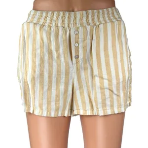 Abercrombie & Fitch Yellow White Striped Button High Rise Lounge Shorts XXS thumbnail 1