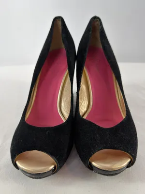 Lilly Pulitzer Suede Peep Toe Wedge Slip On Heels in‎ Black Size 7 thumbnail 3