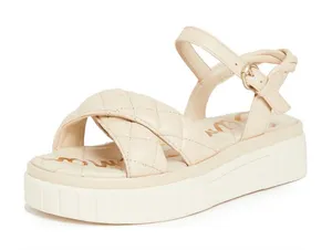 Sam‎ Edelman Gavril Platform Sandals Quilted Straps Ankle Buckle Beige 8M thumbnail 1
