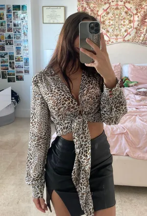 Front Tie Animal Print Top thumbnail 1