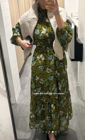 Anthropologie Somerset Long-Sleeve Mock-Neck Chiffon Maxi Dress Green Floral thumbnail 1