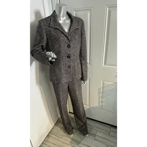 Vintage Carlisle Black White Marled tweed herringbone Pant Suit Wool Blend 12 thumbnail 8