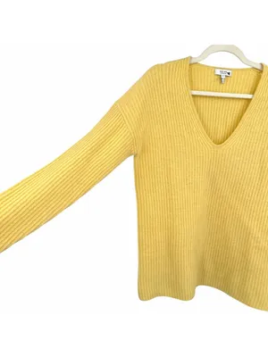 Reiss Yellow Wool Cashmere Blend Ribbed V-Neck Sweater Size Small Quiet Luxury thumbnail 5