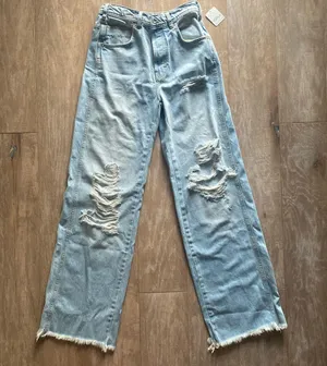 Free People We The Free Ollie Extreme Wide Leg destroyed distressed denim jeans 24 NEW thumbnail 2