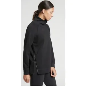 Athleta Cozy Karma Side Zip Mock Neck Sweatshirt Women's Medium Black Soft-Lined thumbnail 2