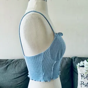 Blue Ribbed Crop Top Size XS thumbnail 6
