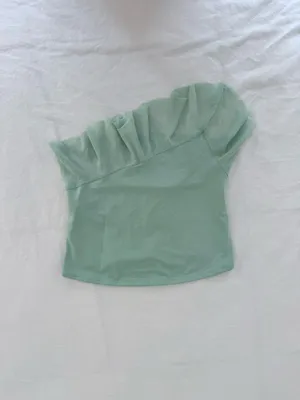Mint Asymmetrical Ruffle Strapless Top Green thumbnail 2
