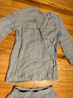 NWOT Zara 100% Linen Kimono Co Ord Matching Set Flowing Trousers wrap top gauze sz M thumbnail 9