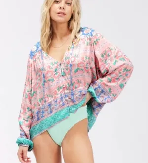 BILLABONG Bohemian Dream Long Sleeve Beach Blouse Top Cover up- NWT Size L/12 thumbnail 1