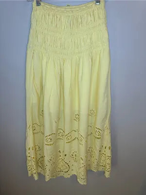 Future Collective XS Yellow Eyelet Embroidered Maxi Skirt Cottagecore Boho thumbnail 2