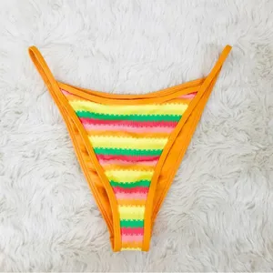 L*SPACE Tommy Rainbow Stripe‎ String Bikini Bottom Cheeky Orange Size Medium New thumbnail 2