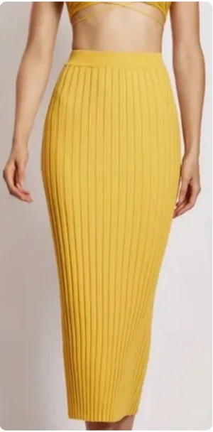 MESHKI Womens Bodycon High Waist Fitted Ribbed Knit Midi Skirt Size XS Yellow thumbnail 1