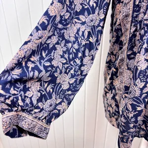 LUCKY BRAND Top Blue Pink Floral Pin-tucked Front Boho 3/4 sleeve shirt size‎ M thumbnail 7