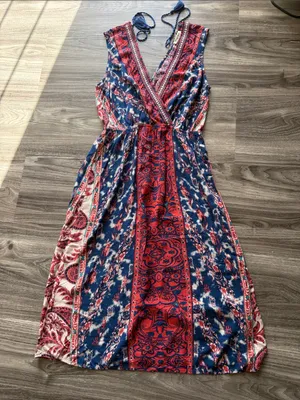 Flying Tomato Red and Blue Mixed Print Dress Medium thumbnail 2