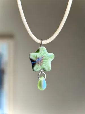 Handmade green ceramic star boho fairy cottage y2k necklace⭐️💚 thumbnail 2