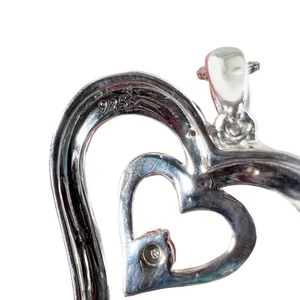 Diamond Double Heart Sterling Silver Box Chain Pendant Necklace thumbnail 8