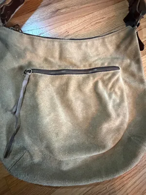 Sundance Suede Shoulder Bag in Taupe with Brown Leather Strap thumbnail 3
