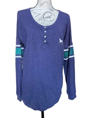 Victoria's Secret PINK Blue Long Sleeve Henley Top Shirt - M thumbnail 1