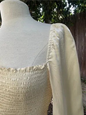 Reformation Chamomile top Smocked Square-Neck Satin puffed Sleeve romantic S thumbnail 4
