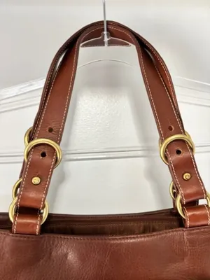 Lauren Ralph Lauren Brown Pebbled Leather Tote Shoulder Bag Brass Hardware thumbnail 6