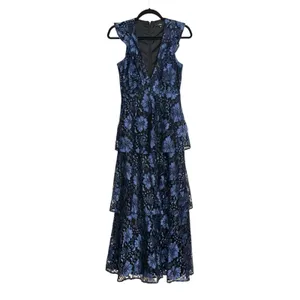 Lulu's Molinetto Black and Blue Floral Lace Tiered Sleeveless Maxi Dress XS thumbnail 3