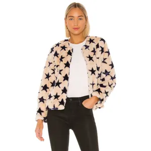 Chaser Faux Fur Star Collarless Jacket Medium thumbnail 3