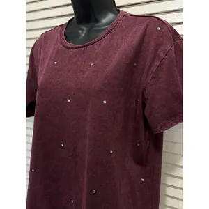 Edgely Burgundy‎ Rhinestone Short Sleeve Crew Neck T-Shirt Size Medium thumbnail 2