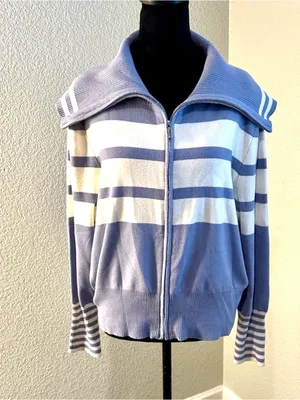Marc New York Light Blue and White Striped Zip Up Sailor Collar Cardigan thumbnail 2