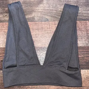 Garage Deep V-Neck Ribbed Bandeau - Gray thumbnail 3