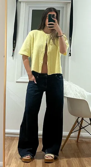 Yellow knit button up cardigan Size M thumbnail 6