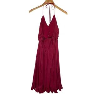 ANTHROPOLOGIE Women’s Crimson Red Crinkle Halter Midi Dress medium thumbnail 8