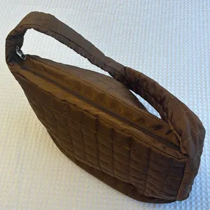 NEW! Brown Quilted Tote Bag Lightweight Nylon Oversized Active Boho Streetwear thumbnail 5