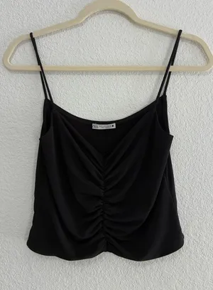 Zara Black Ruched Spaghetti-Strap Cami thumbnail 1
