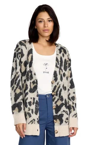 NWT Volcom Wylding Out Animal Print Oversized Knit Cardigan Sweater XS thumbnail 1