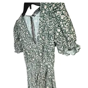 Zara Floral Green‎ Gathered Midi Dress V-Neck Puff Sleeve Cottagecore Prairie XS thumbnail 3