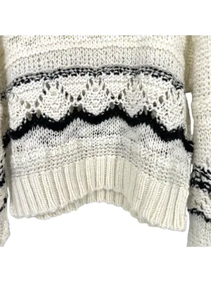Saltwater Luxe Open Knit Sweater Cream Black Size XL Rustic Coastal Boho Chic thumbnail 4