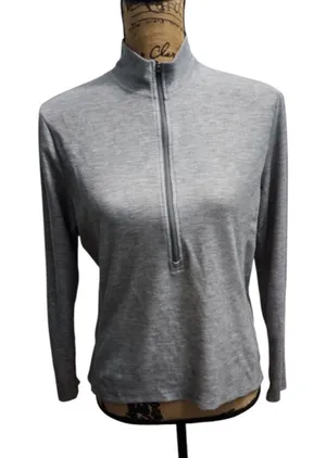 Billy Reid REI Quarter Zip Pullover Long Sleeve Athletic Top Gray Polyester‎ Womens L thumbnail 1