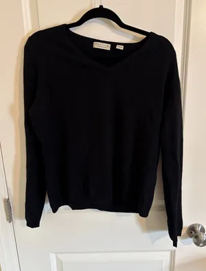 Lords & Taylor Two Ply Cashmere Women's Long Sleeve Pullover Black Sweater XL thumbnail 1