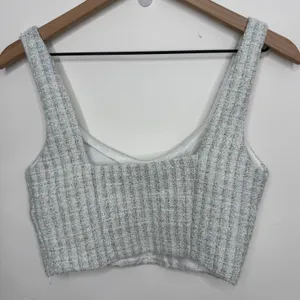Zara Tweed Corsety Bustier Cropped Tank Top Blue White Size XS thumbnail 6