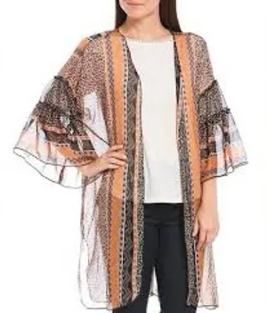 Democracy 3/4 sleeve double‎ ruffle stripe animal print kimono size small/medium thumbnail 1