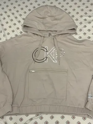 Calvin Klein Performance Hoodie Womens Pullover Beige Logo Zip Pocket Drawstring thumbnail 1