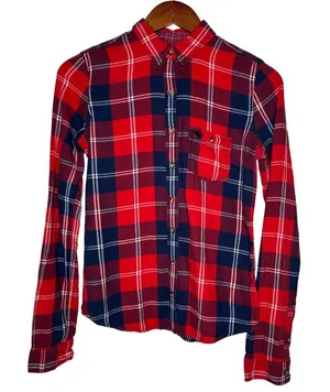 Abercrombie & Fitch flannel long sleeve button up shirt blue, red Sz S‎ thumbnail 1